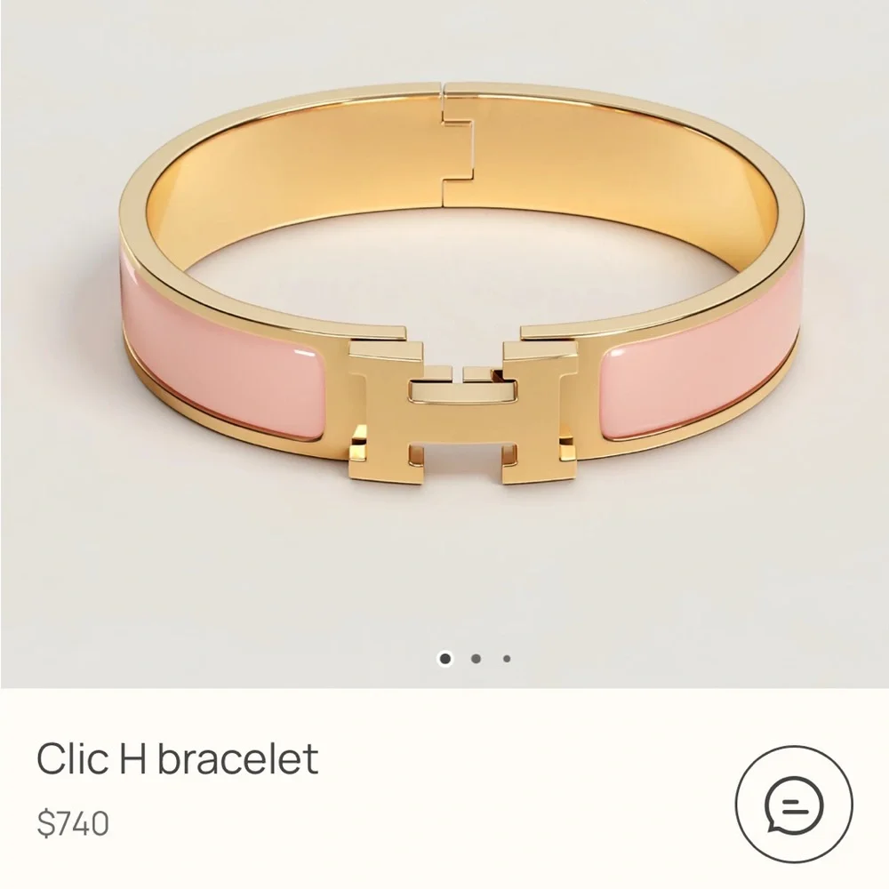 Hermes Gold and Pink Enamel Clic H Beacelet - Picture 5 of 9